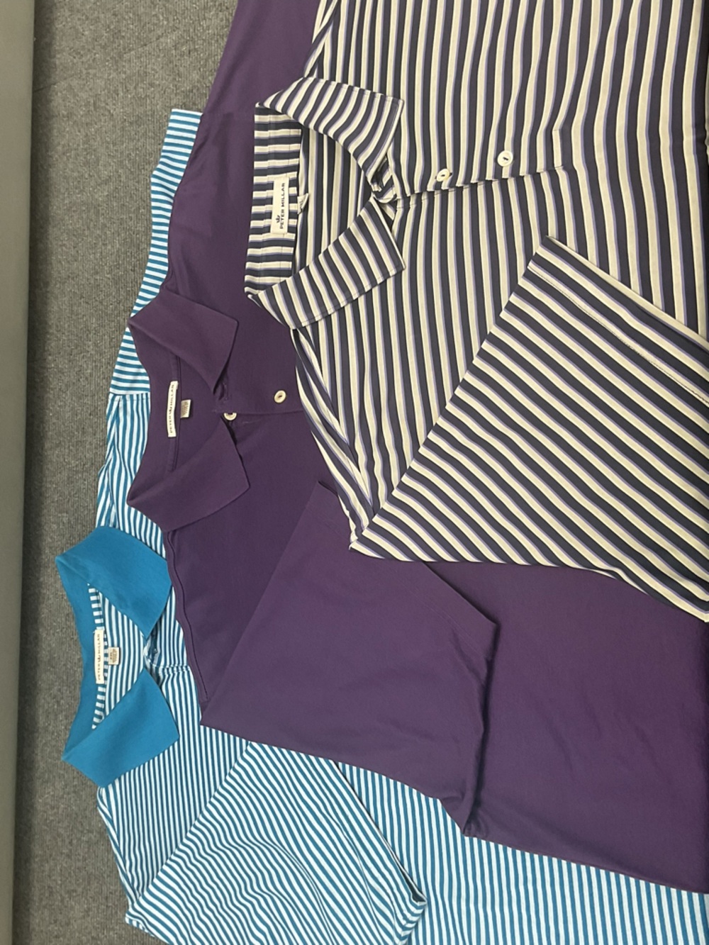 Peter Millar Purple and Blue Striped Polos Lot Of 3 Golf Performance